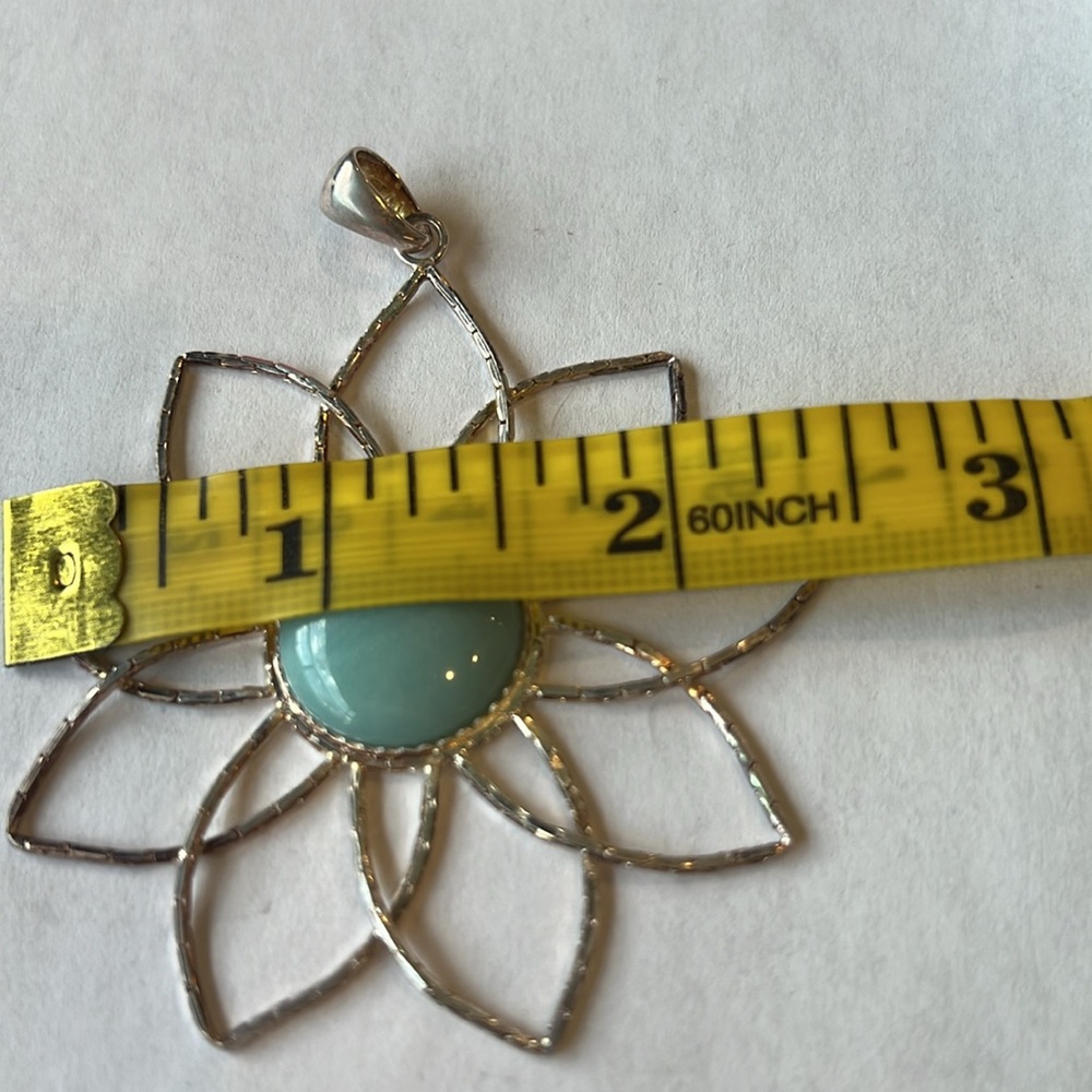 Milor Gold Flower Pendant with Turquoise Center - Picture 10 of 10